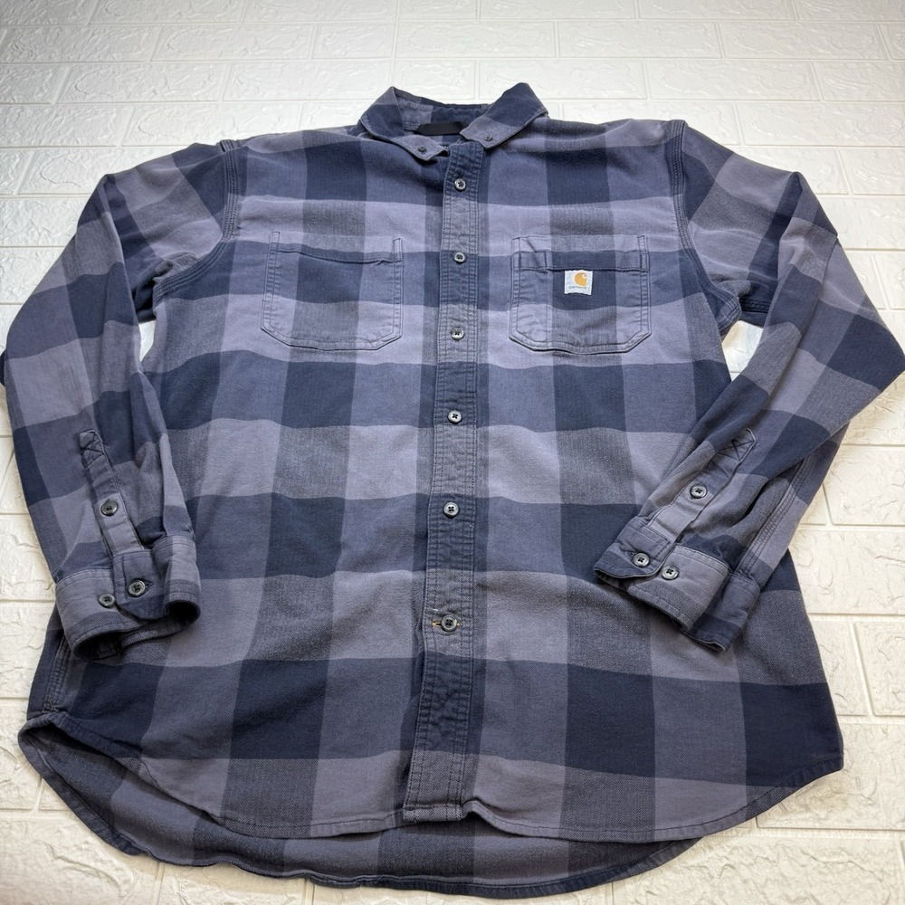 Carhartt Rugged Flex Flannel Shirt Mens Large Tall Blue Gray Plaid 105432
